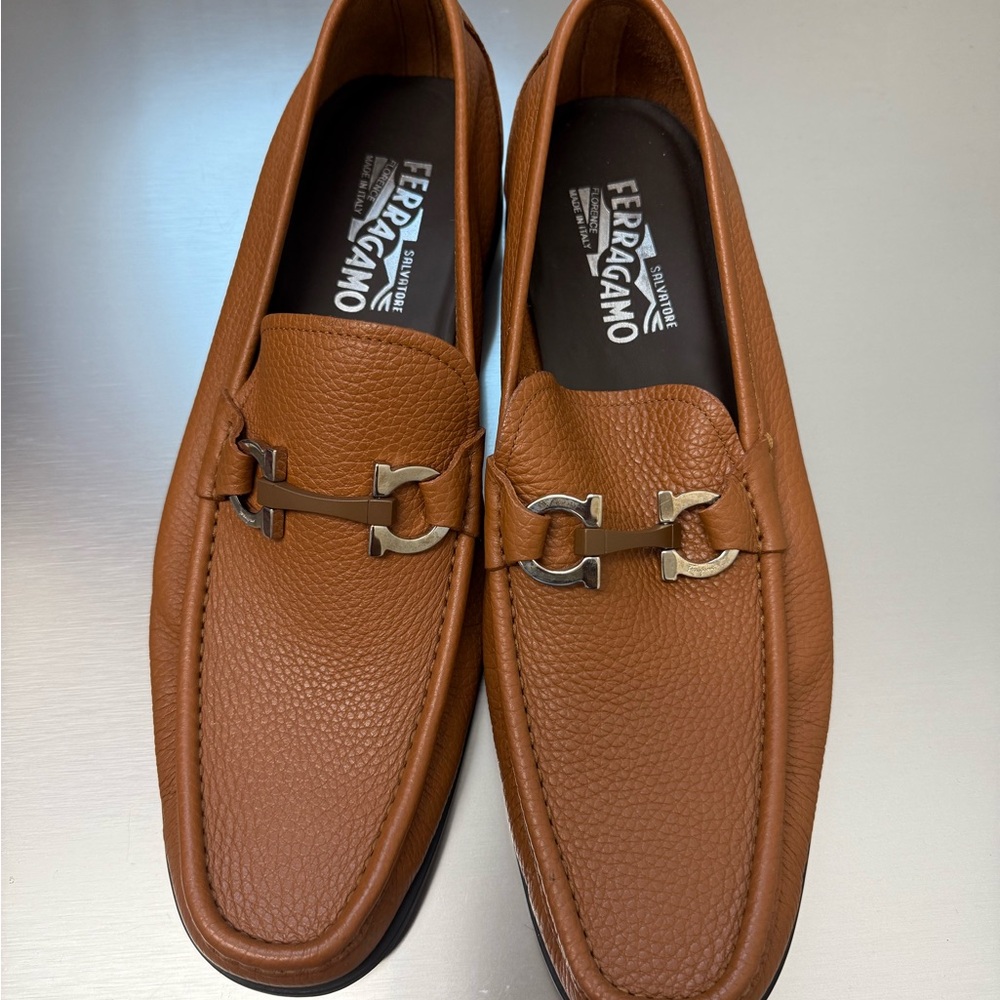 Salvatore Ferragamo Brown Leather Loafers with Signature Bit